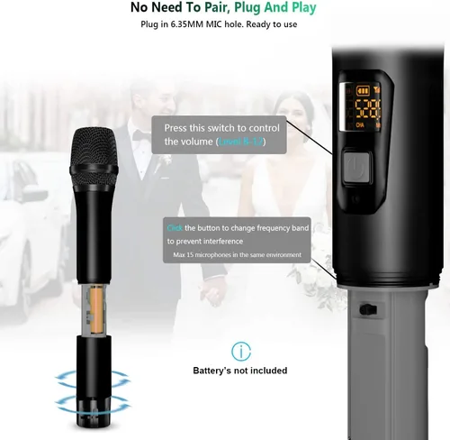 Miniatura 4 de Bietrun - Micrófono inalámbrico, micrófono dinámico con receptor recargable, conexión automática, diseño de todo metal, rango de 160 pies, micrófono