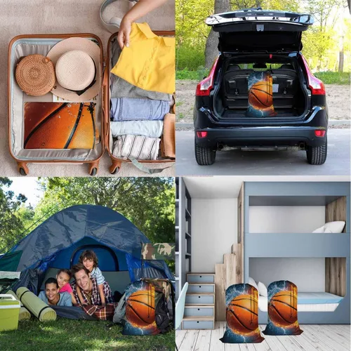 Miniatura 7 de Swono Bolsa de lavandería de viaje, pelota de baloncesto en el agua de fuego, juego de iluminación de chispas lavable a máquina, organizador de ropa