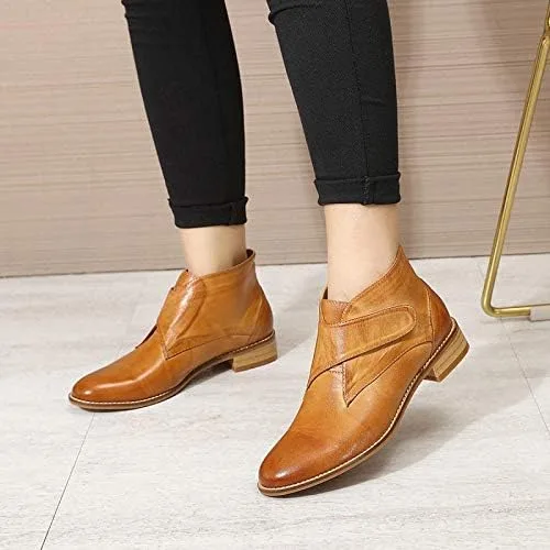 Miniatura 5 de Mona flying Botines de cuero cómodos para mujer, botas cortas de vestir de tacón bajo