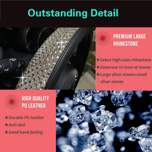 Miniatura 3 de PINCTROT Bling Bling - Funda para volante cómoda con diamantes de imitación de cristal gigante, piel de diamante antideslizante, universal de 15