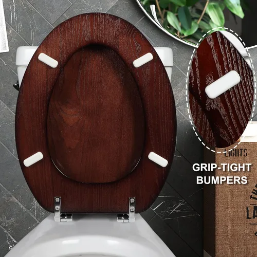 Miniatura 5 de Angel Shield - Asiento para inodoro de chapa de madera natural con bisagras de metal, fácil de limpiar, antiarañazos, estándar americano