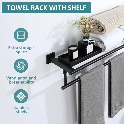 Miniatura 5 de Alise - Toallero de 16 pulgadas para baño, toallero de pared con barras de torre, estante de baño de acero inoxidable SUS 304, soporte de toalla