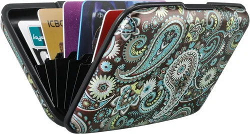 Miniatura 34 de ELFISH Mini cartera de aluminio RFID para tarjetas de crédito, funda de identificación de metal para hombres y mujeres, Happy Flower, Cartera Rfid
