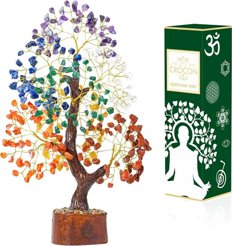 Miniatura 28 de Crocon - Árbol del dinero con piedras preciosas de citrina, figura del feng shui; bonsái balance de chakras, buena suerte, reiki, curación, Citrino