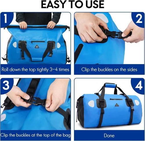 Miniatura 8 de Haimont Bolsa de lona impermeable con correas de fijación rápida para motociclismo, rafting, canotaje, SUP, kayak, viajes, 50L/70L Azul