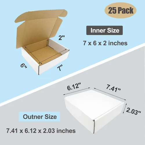 Miniatura 2 de Paquete de 50 cajas de envío de 7x6x2 pulgadas, caja de cartón blanco corrugado, cajas de correo planas para literatura para embalaje de pequeñas
