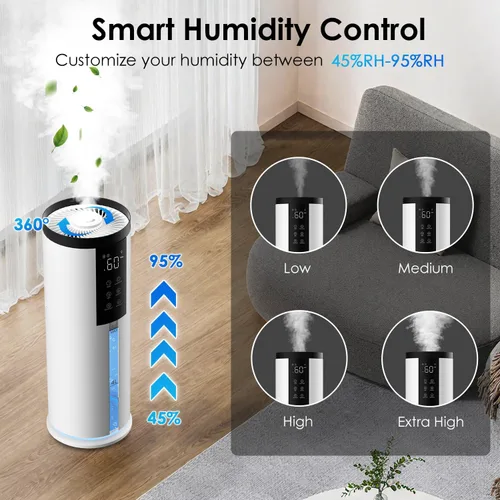 Miniatura 5 de Humidifiers for Bedroom - GloryAir 2.11Gal (8L) Quiet Top Fill Cool & Warm Mist Humidifier Large Room 650 ft² with Humidistat, diffuser, Auto Mode