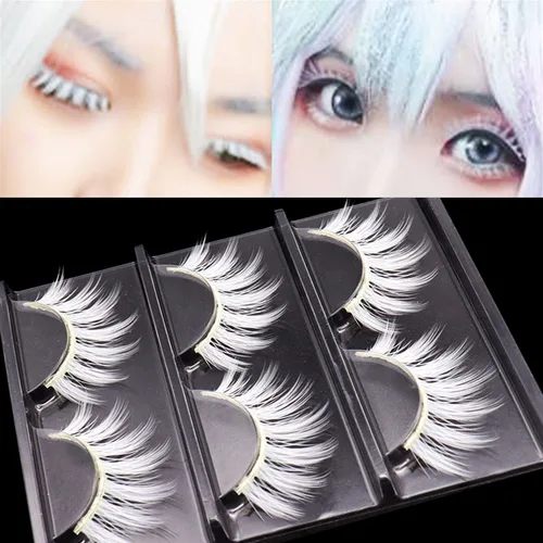 Miniatura 15 de Pestañas Postizas Blancas de Halloween Herramientas de Extensión de Pestañas Blancas para Ojos Anime Cosplay Maquillaje de Aspecto Natural Pestañas