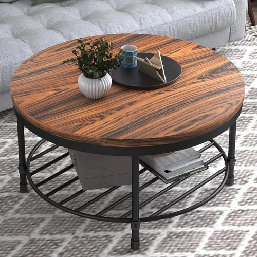 Miniatura 12 de NSdirect Mesa auxiliar redonda de 36 pulgadas, superficie de madera rústica y patas de metal resistentes, mesa industrial para sala de estar, Marrón