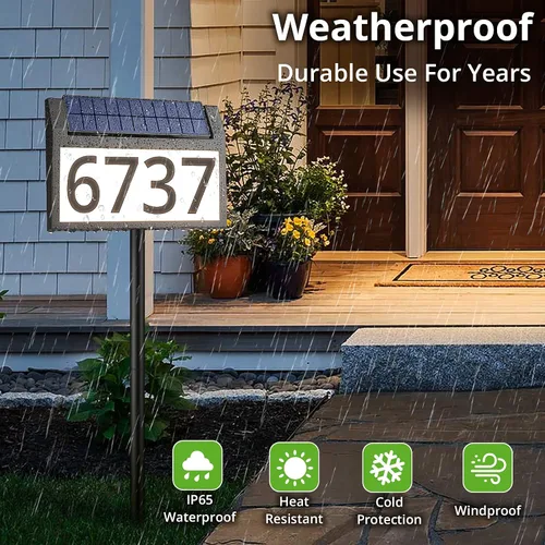 Miniatura 3 de MAXvolador Letrero de dirección solar iluminado, números de casa impermeables, placas de dirección iluminadas con luces LED solares con estacas, 3