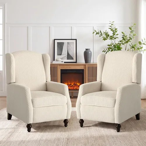 Miniatura 12 de Silla reclinable PALLOME con respaldo alto, asiento con masaje y calor, tapizado de tela, con respaldo acolchado, silla reclinable para sala de Beige