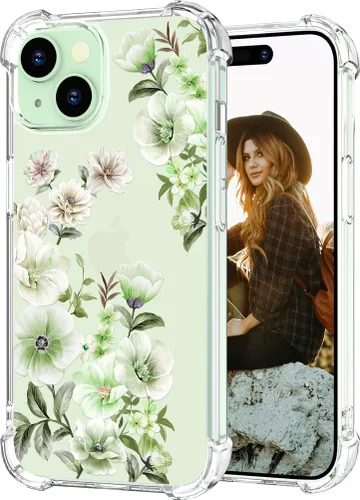 Miniatura 23 de Hungo Funda compatible con iPhone 15 Plus para mujer, diseño floral transparente, lindo, flor azul rosa Rosas Azules