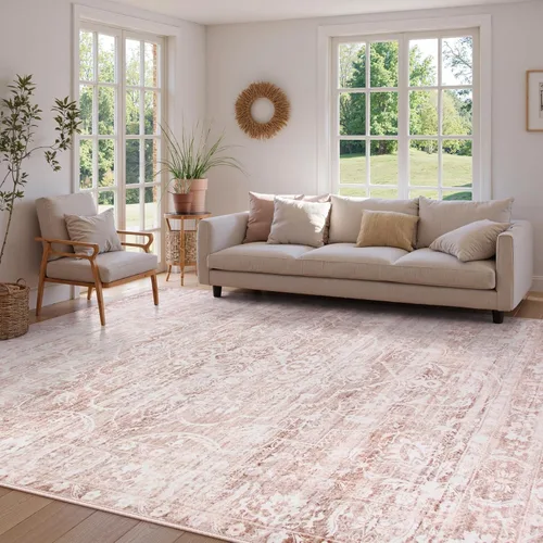 Miniatura 8 de Alfombra de pasillo Lahome 2.5x10, alfombras lavables para la cocina ultradelgadas, antideslizantes, estampado bohemio neutral, alfombra larga