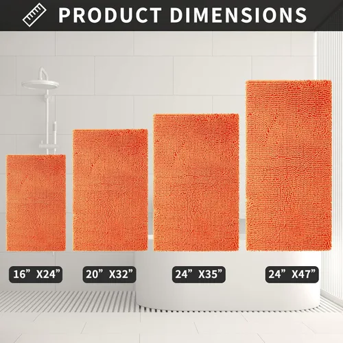 Miniatura 5 de Alfombra de baño de felpilla, extra suave y absorbente, alfombra de baño lanuda antideslizante, lavable a máquina, 20 x 32 pulgadas, color naranja