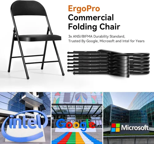 Miniatura 8 de Paquete de 2 sillas plegables con cojín acolchado, silla de metal con marco de acero resistente, capacidad de 450 libras y asiento cómodo, silla