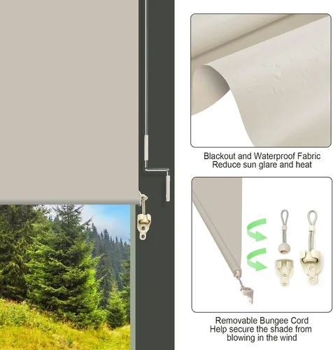 Miniatura 3 de ZY Blinds Persianas opacas para exteriores, sin cordones, impermeables, de tela gris brillante, persianas enrollables para exteriores, protección