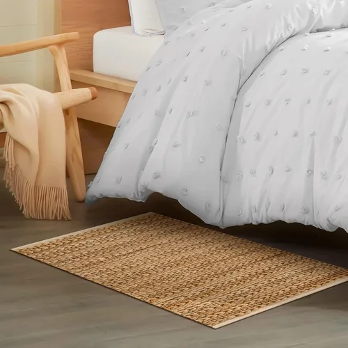 Miniatura 9 de Jute Patsan - Alfombra tejida a mano de 2 x 3 pies, diseño de rayas torcidas naturales, alfombra de piso suave para entrada, cocina, dormitorio