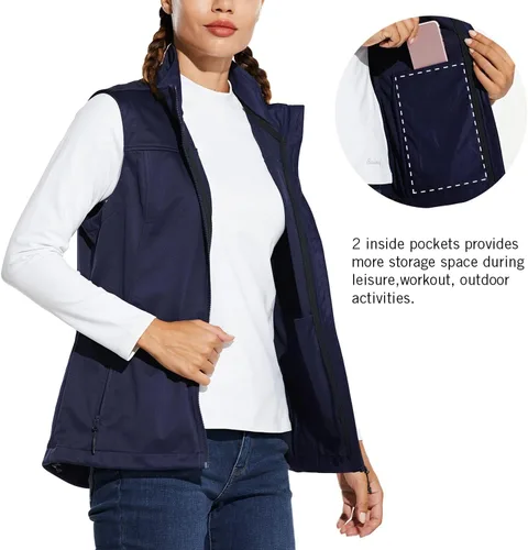 Miniatura 6 de BALEAF Chaleco ligero Softshell sin mangas para mujer, resistente al viento, cuello alto con bolsillos con cremallera, correr, senderismo, golf