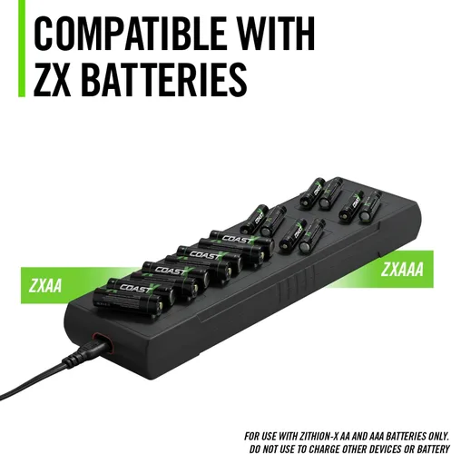 Miniatura 2 de COAST ZXCS16 Cargador de puerto USB-C de 16 clavijas para baterías recargables Coast Zithion-X AA y AAA, montaje en pared, 8 pilas AA incluidas