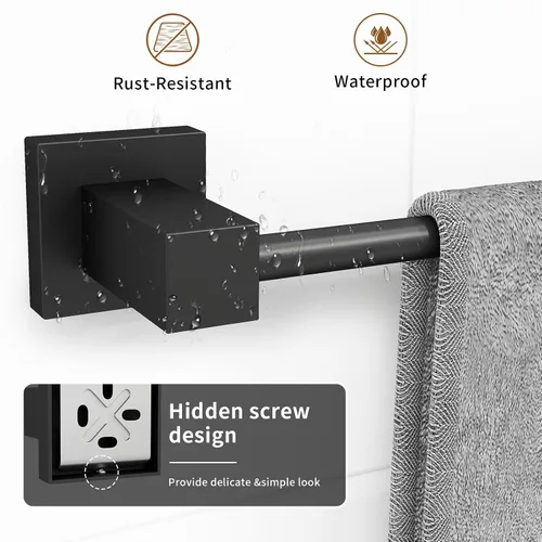 Miniatura 2 de Juego de 4 accesorios de baño negro mate, juego de toallas de baño de 16 pulgadas con soporte para papel higiénico, toalleros de acero inoxidable