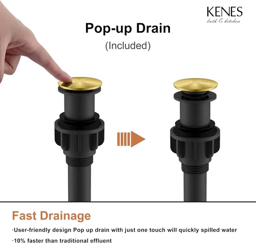 Miniatura 9 de KENES Grifo de Baño Alto de Oro Cepillado, Grifo de Lavabo de Una Sola Manija para Lavabo de Recipiente, Grifo de Baño de Tocador Dorado con Líneas