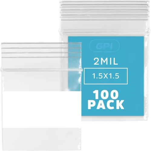 Miniatura 36 de GPI - Mini bolsas con cremallera de 1 x 1 pulgada, paquete de 1000 bolsas de plástico transparente con cierre con cremallera con bloque blanco