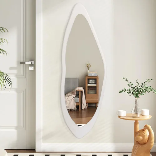 Miniatura 12 de AAZZKANG Espejo de pared irregular de longitud completa, grande con marco de madera, 47 x 16 pulgadas, espejos asimétricos negros de cuerpo completo