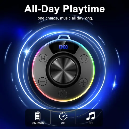 Miniatura 2 de Altavoz Bluetooth, altavoz de ducha portátil con gancho, altavoces Bluetooth impermeables IPX7 con ventosa, pantalla digital/de tiempo, sonido