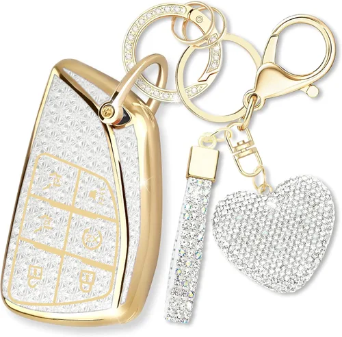 Miniatura 14 de Funda para llavero con llavero de corazón de diamante compatible con Chevy 2021-2024, Negro, 5 Botones