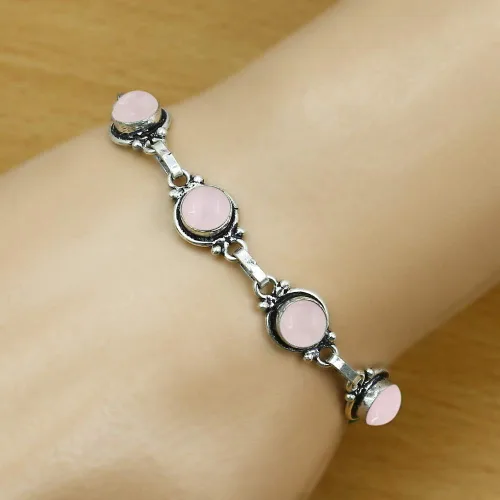 Miniatura 42 de Round Shape Natural & Synthetic Gemstones Silver Plated Bracelets for Women - Vintage Bohemian Style Handmade Birthstone Adjustable Link Bracelet