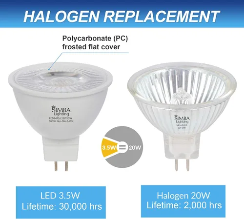 Miniatura 6 de Simba Lighting Bombilla LED MR16 de 3.5 W 12 V (paquete de 6) de repuesto de foco halógeno de 20 W para paisaje, acento, luces de pista, lámparas