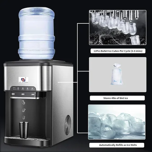 Miniatura 6 de NUNET Máquina de Hielo Portátil 3 en 1 Dispensador de Agua de Encimera Máquina de Hielo Incorporada 44 libras de Hielo Diario Carga Superior
