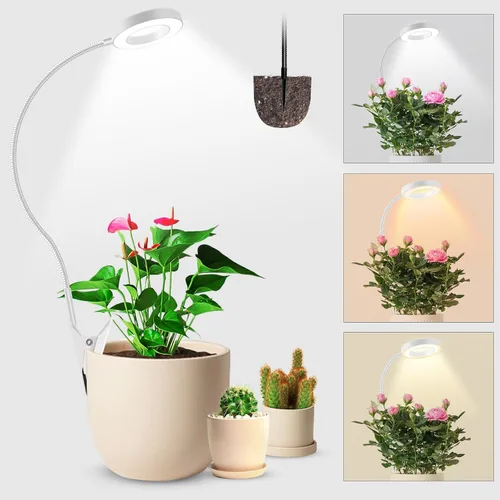 Wolezek Luces de Crecimiento 2 en 1 para Plantas de Interior, Luces de Plantas de 3 Colores para Cultivo en Interiores con Cuello de Ganso de 360°,