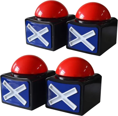 Zumbador familiar para peleas, paquete de 4 zumbadores de juego con luces y sonido, zumbadores de prueba para noches de trivia, juegos de aula, LED
