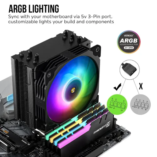 Miniatura 3 de Vetroo V5 Enfriador de aire para CPU con 5 tubos de calor 120mm FDB PWM Refrigeración del procesador para Intel LGA 1851/1700/1200/115X AMD AM5/AM4