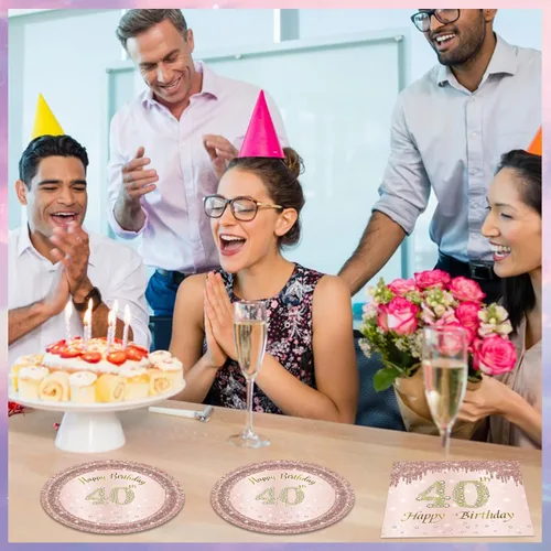 Miniatura 5 de Juego de 40 platos y servilletas de 40 cumpleaños para mujeres, juego de vajilla desechable para fiesta de 40 años de edad para decoración de 40º