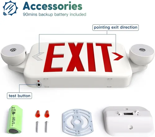 Miniatura 4 de FREELICHT Paquete de 2 letreros de salida con luces de emergencia, dos luces LED de emergencia ajustables con batería, señal de salida para negocios