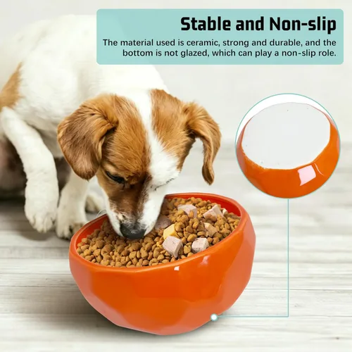 Miniatura 4 de kathson Slanted Ceramic Dog Bowl Tilted 15° Cat Food Water Bowls Dish Animal Pet Comfort Feeding Bowls Heavy Weighted Feeder for Wet or Dry Food