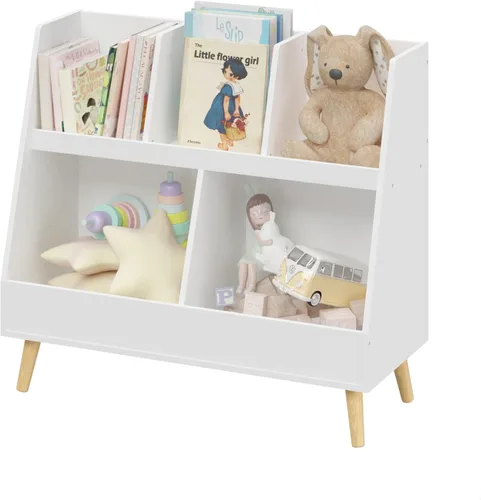 Miniatura 5 de GDFStudio Estantería para niños y organizador de almacenamiento de juguetes, 5 cubículos, estantería abierta de madera con 2 cubos grandes y patas