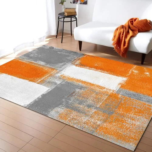 Olivefox Rugs - Alfombra abstracta geométrica con pintura al óleo naranja, antideslizante, a prueba de manchas, para dormitorio, sala de estar,