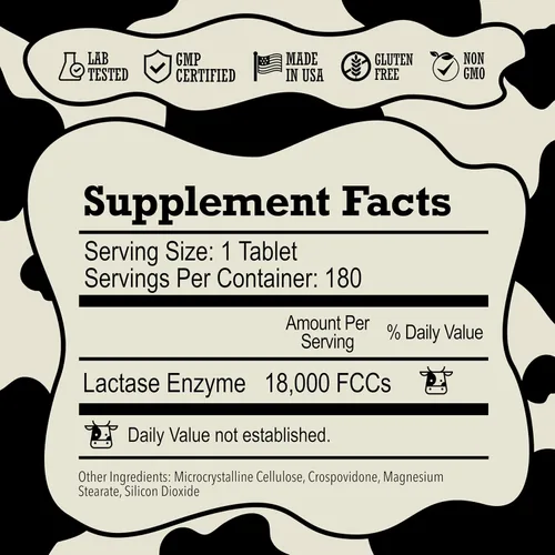 Miniatura 7 de DairyPill Enzima lactasa 18,000 FCC por pastilla, 180 unidades, solución para intolerancia a la lactosa, portátil, fácil de tragar, conservante