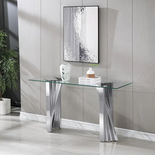 Miniatura 89 de Mesa de centro de cristal de lujo, mesa de centro de sofá de 47 pulgadas con marco de acero inoxidable dorado y parte superior de vidrio negro, mesa