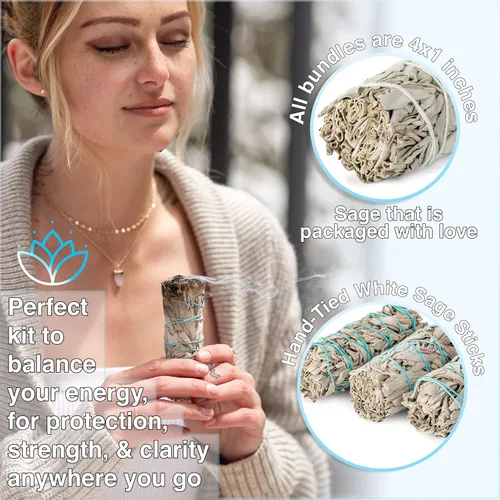 Miniatura 2 de JL Local 20 barras de salvia blanca para manchas de 4 pulgadas cultivadas de forma sostenible, destinadas al crecimiento espiritual personal, alivio
