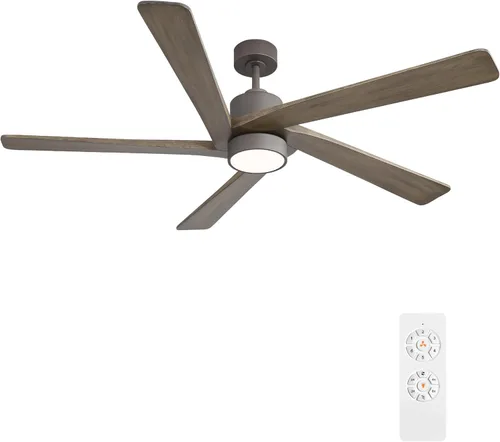 WINGBO - Ventilador de techo DC de 64 pulgadas con luces y control remoto, 5 aspas reversibles de madera tallada, motor DC silencioso de 6 Grafito y