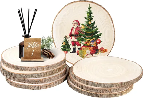 Miniatura 9 de Rebanadas de madera sin terminar, 8 piezas redondas de madera de 8 a 9 pulgadas, rebanadas de madera para centros de mesa, mesas, manualidades