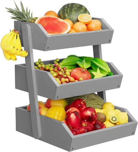 Miniatura 10 de Cesta de frutas de bambú de 2 niveles para encimera de cocina, encimera de almacenamiento de frutas de gran capacidad, soporte para frutas