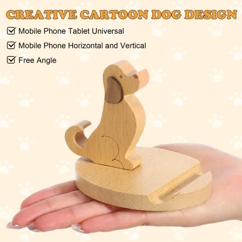 Miniatura 4 de Didiseaon Soporte de madera para teléfono celular con forma de cachorro, soporte para teléfono inteligente, soporte para tableta, soporte manos