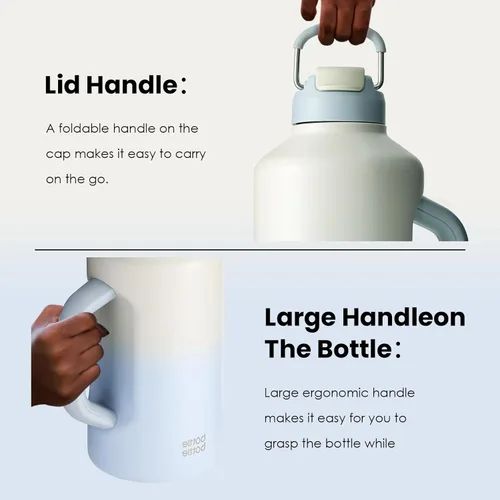 Miniatura 4 de BOTTLE BOTTLE Botella de Agua Aislada de 64 oz con Pajita y Tapa de Doble Uso Botella de Agua de Acero Inoxidable con Mango Vacuum para Ejercicio
