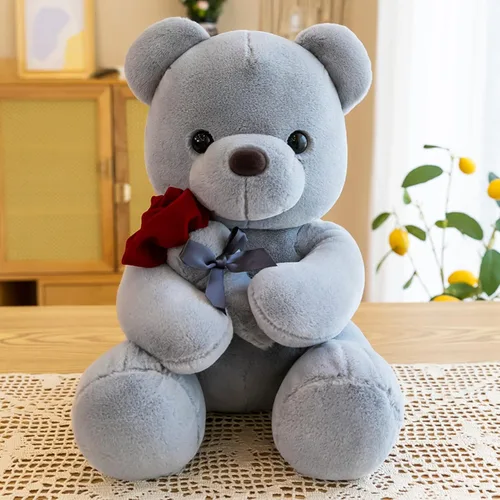 Oso de peluche con rosas, juguetes de peluche, muñecos, regalos para el día de San Valentín, para niñas, novias, amantes de 9 pulgadas (gris)