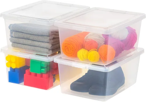 Miniatura 9 de IRIS USA Paquete de 12 contenedores de almacenamiento con tapas, 6 cuartos de galón, transparentes como el cristal, cajas de zapatos, contenedores
